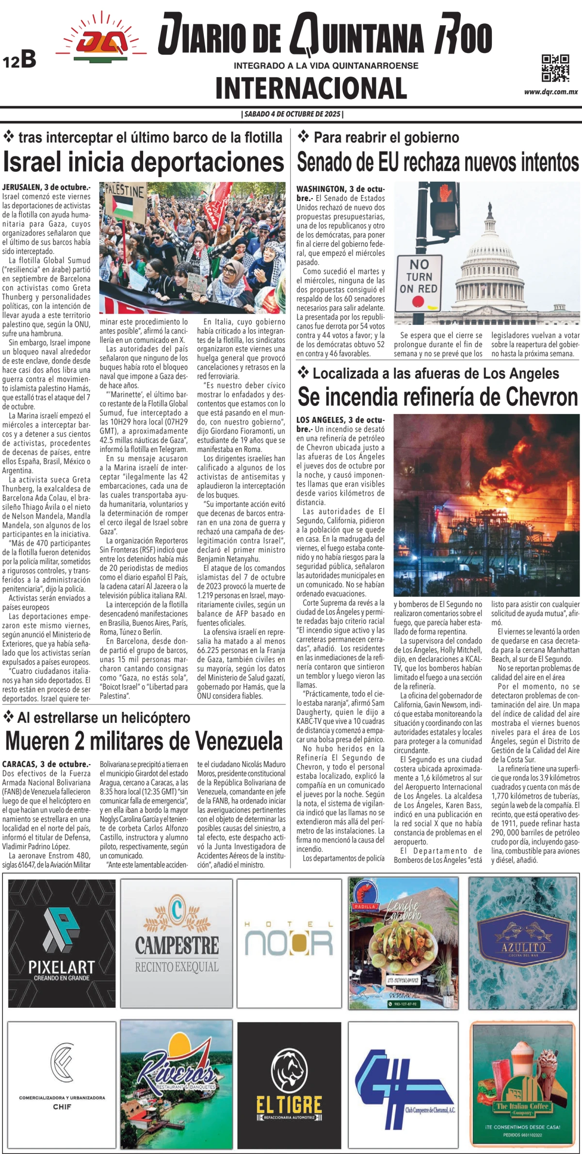 Portada de Diario de Quintana Roo (contra Portada)