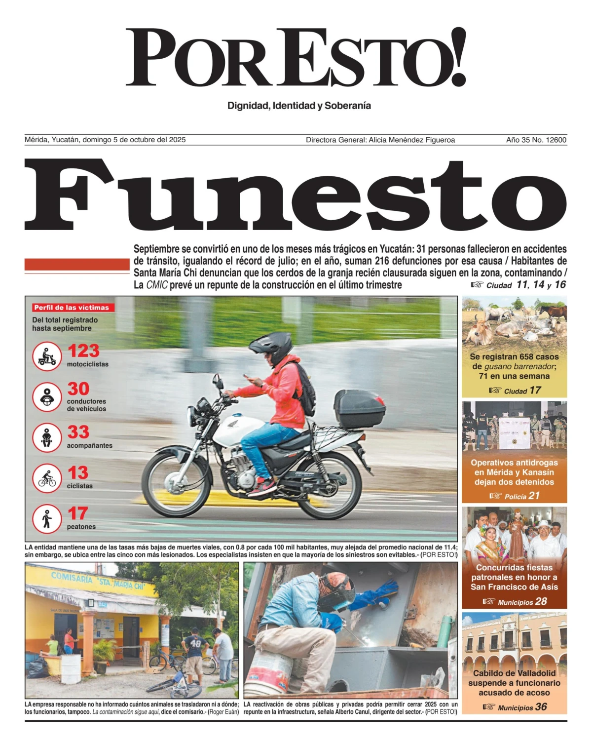 Portada de Por Esto (merida, Yucatan) del domingo, 5 de octubre de 2025
