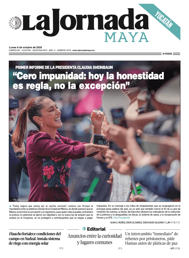 Portada de La Jornada Maya Yucatán del lunes, 6 de octubre de 2025