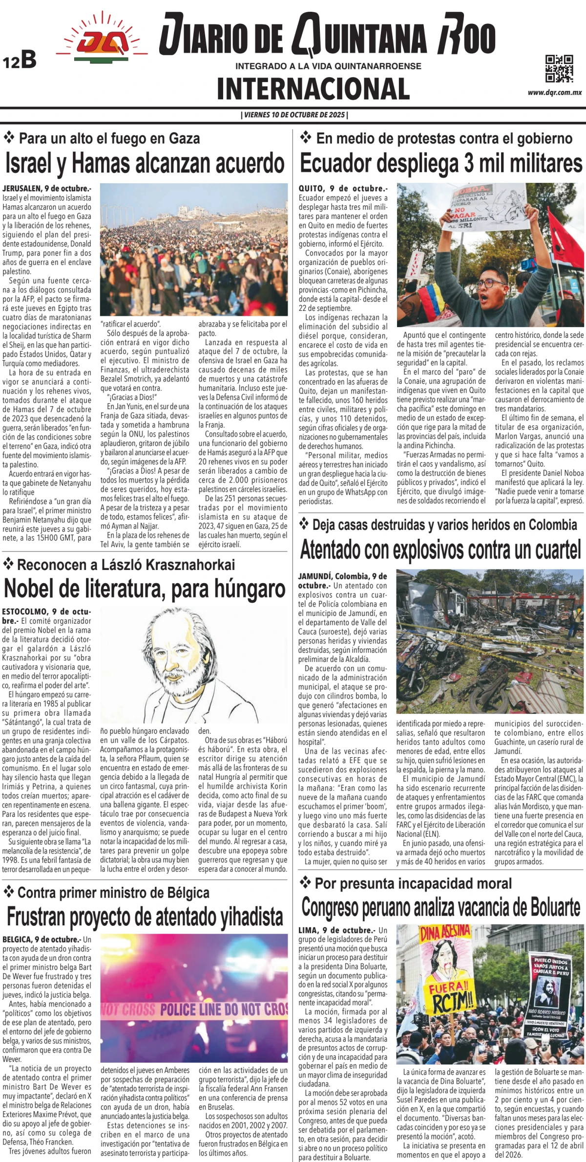 Portada de Diario de Quintana Roo (contra Portada)