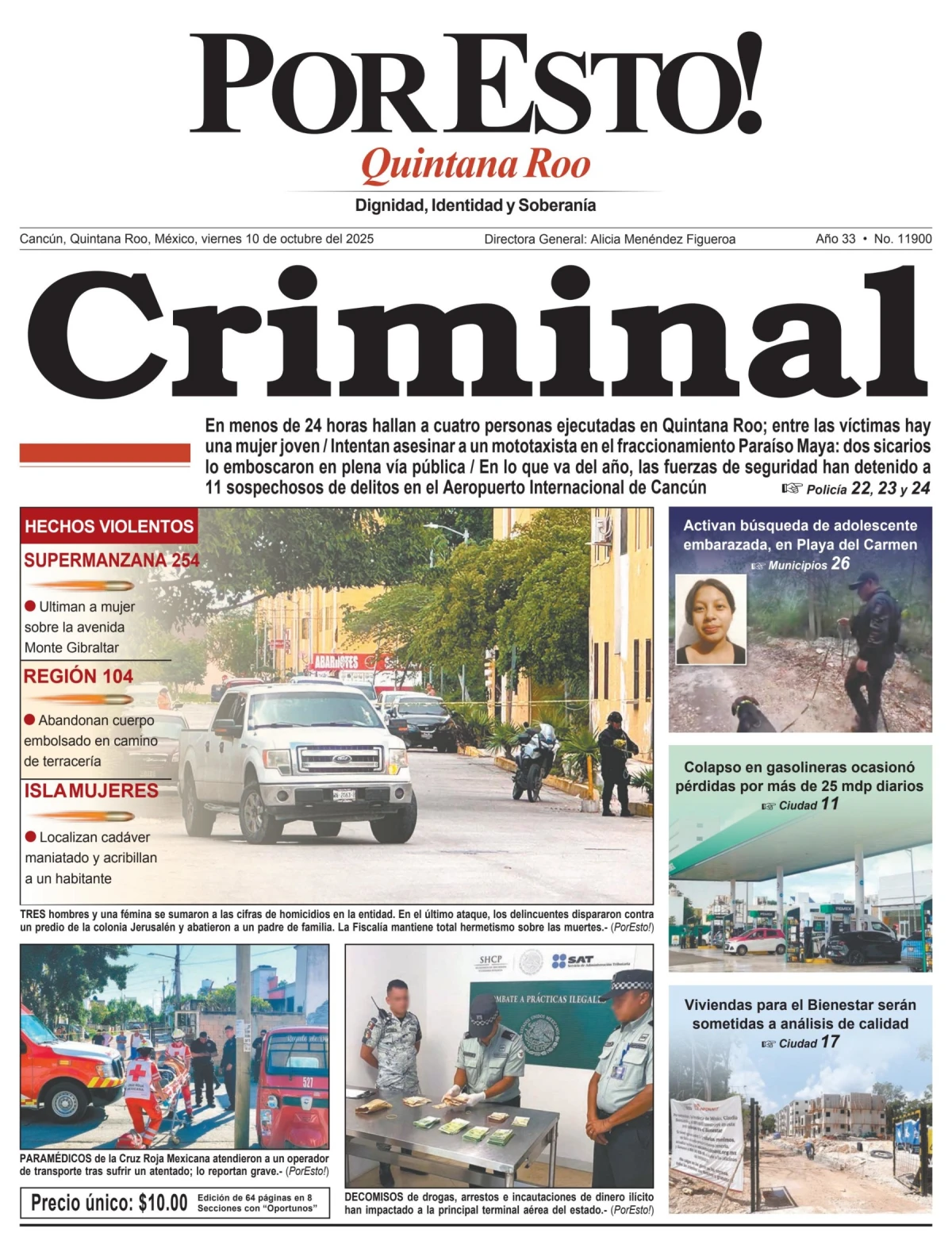 Portada de Por Esto (quintana Roo Cancun) del viernes, 10 de octubre de 2025