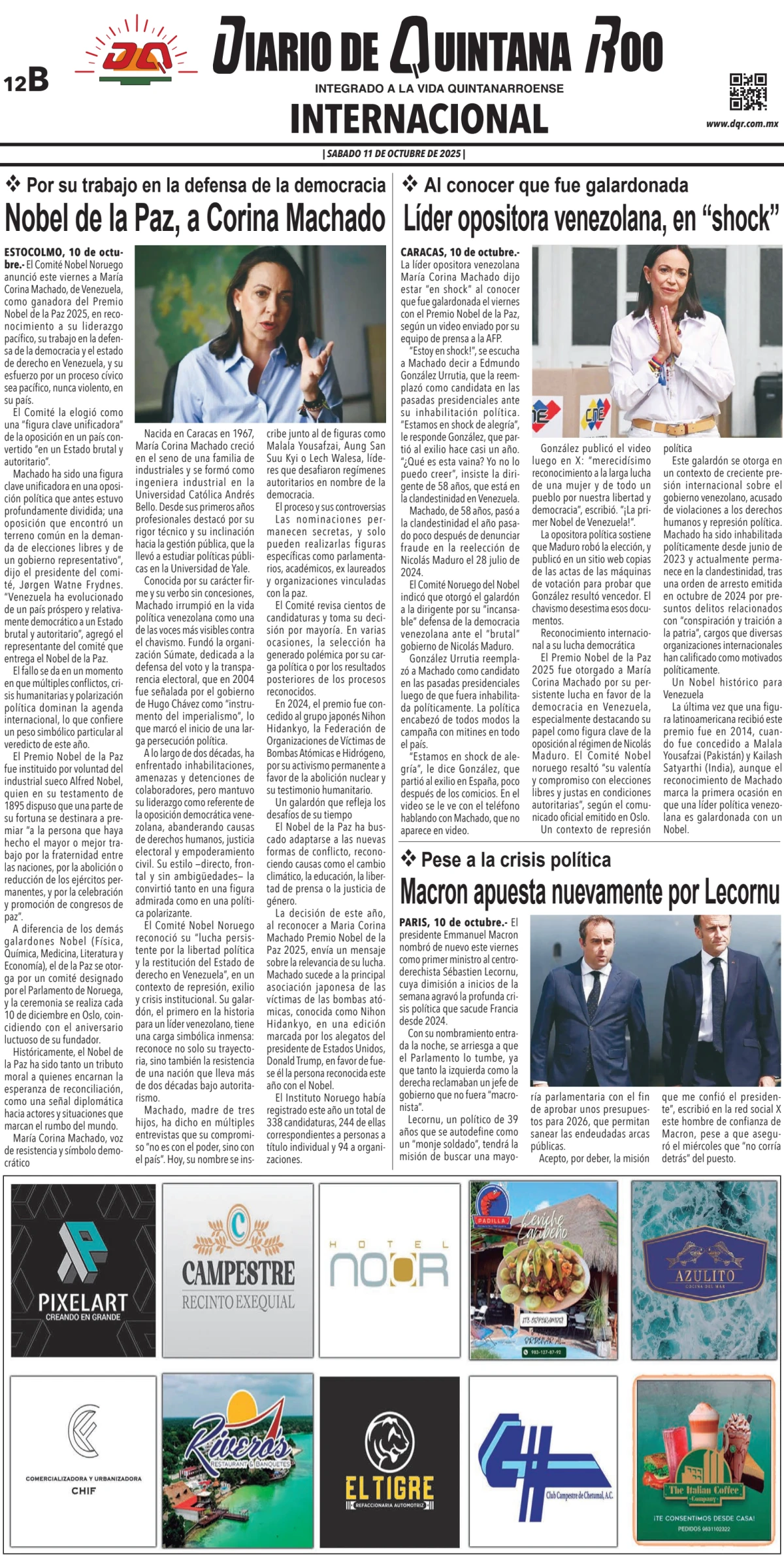 Portada de Diario de Quintana Roo (contra Portada)