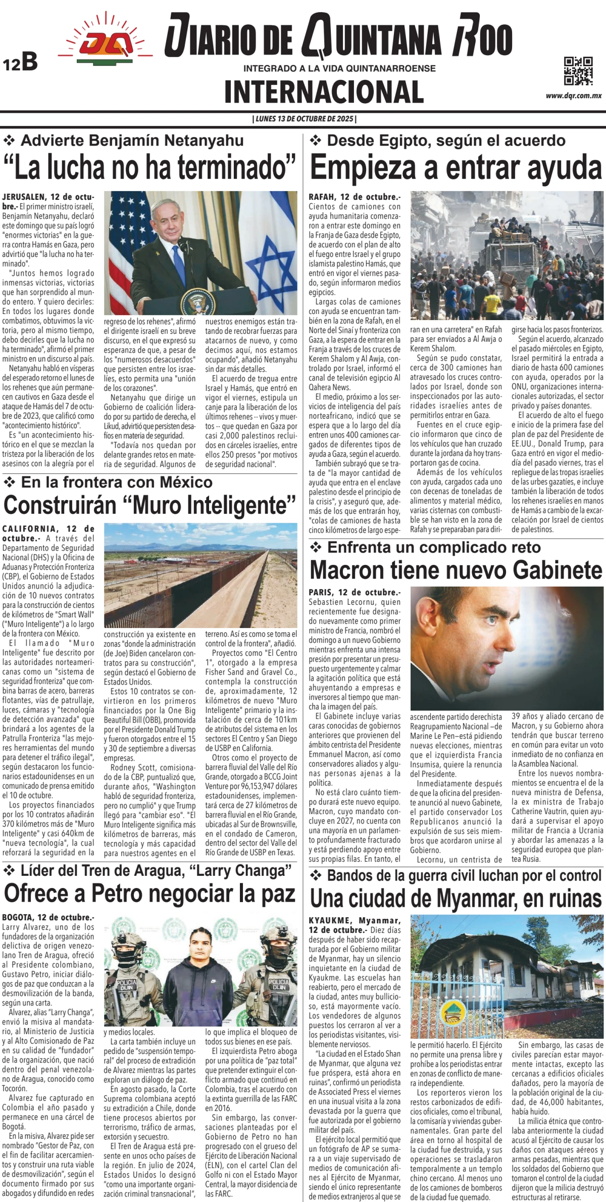 Portada de Diario de Quintana Roo (contra Portada)