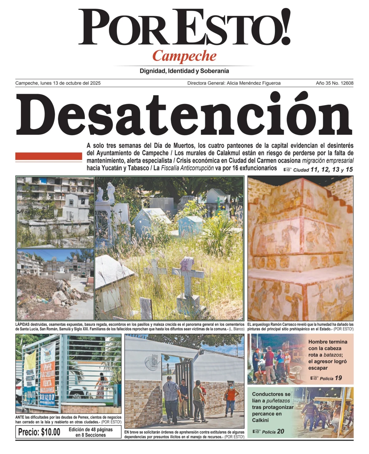 Portada de Por Esto (campeche) del lunes, 13 de octubre de 2025