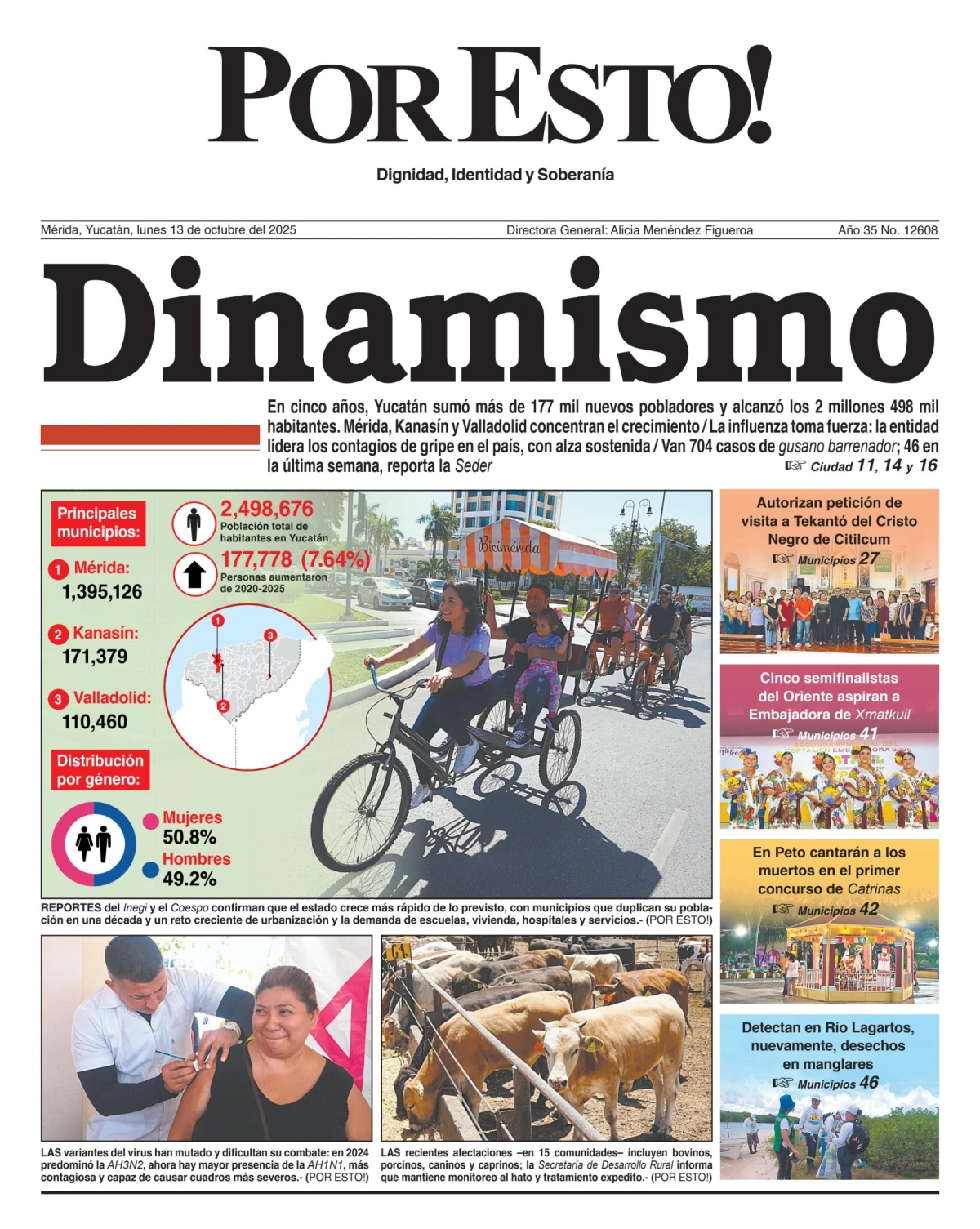 Portada de Por Esto (merida, Yucatan) del lunes, 13 de octubre de 2025