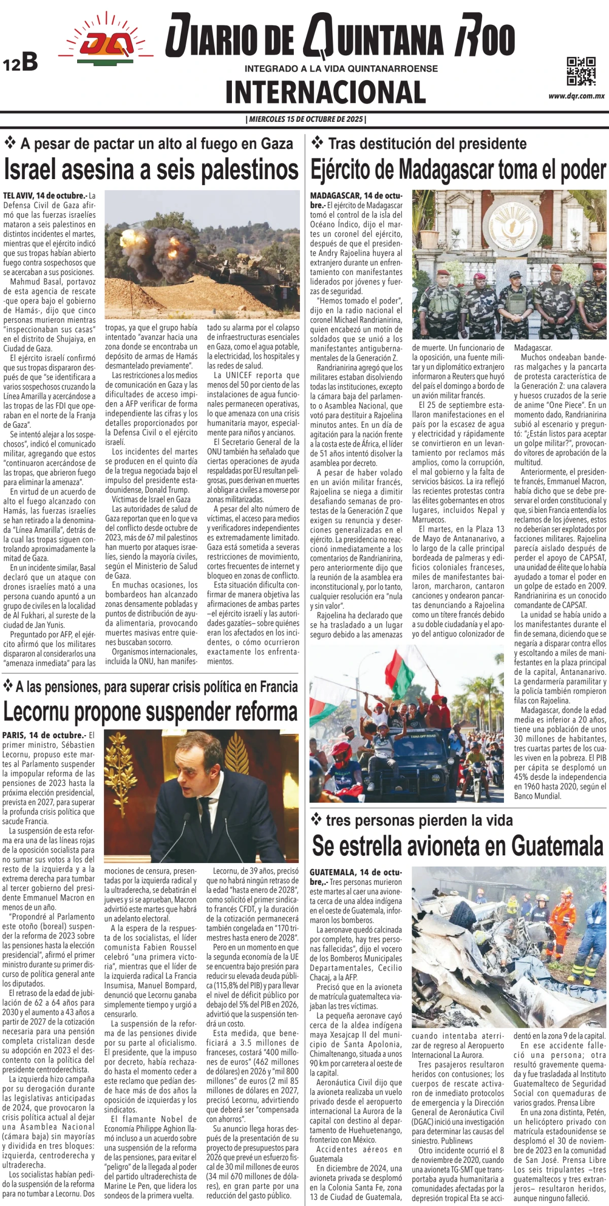 Portada de Diario de Quintana Roo (contra Portada)