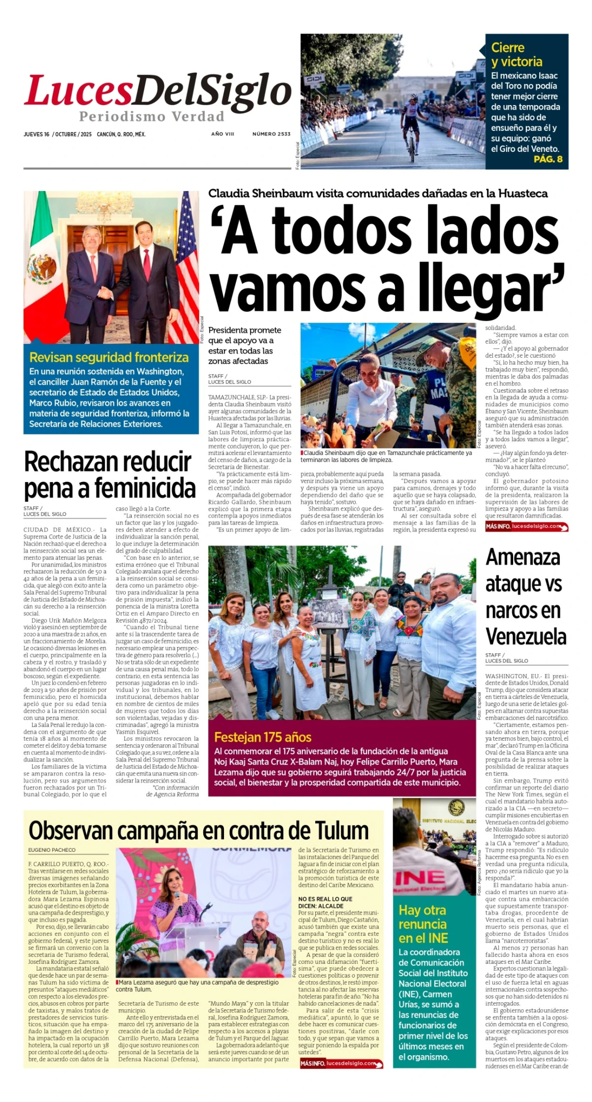 Portada de Luces del Siglo del jueves, 16 de octubre de 2025