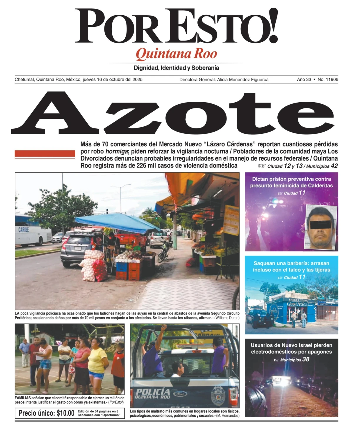 Portada de Por Esto (quintana Roo Chetumal) del jueves, 16 de octubre de 2025