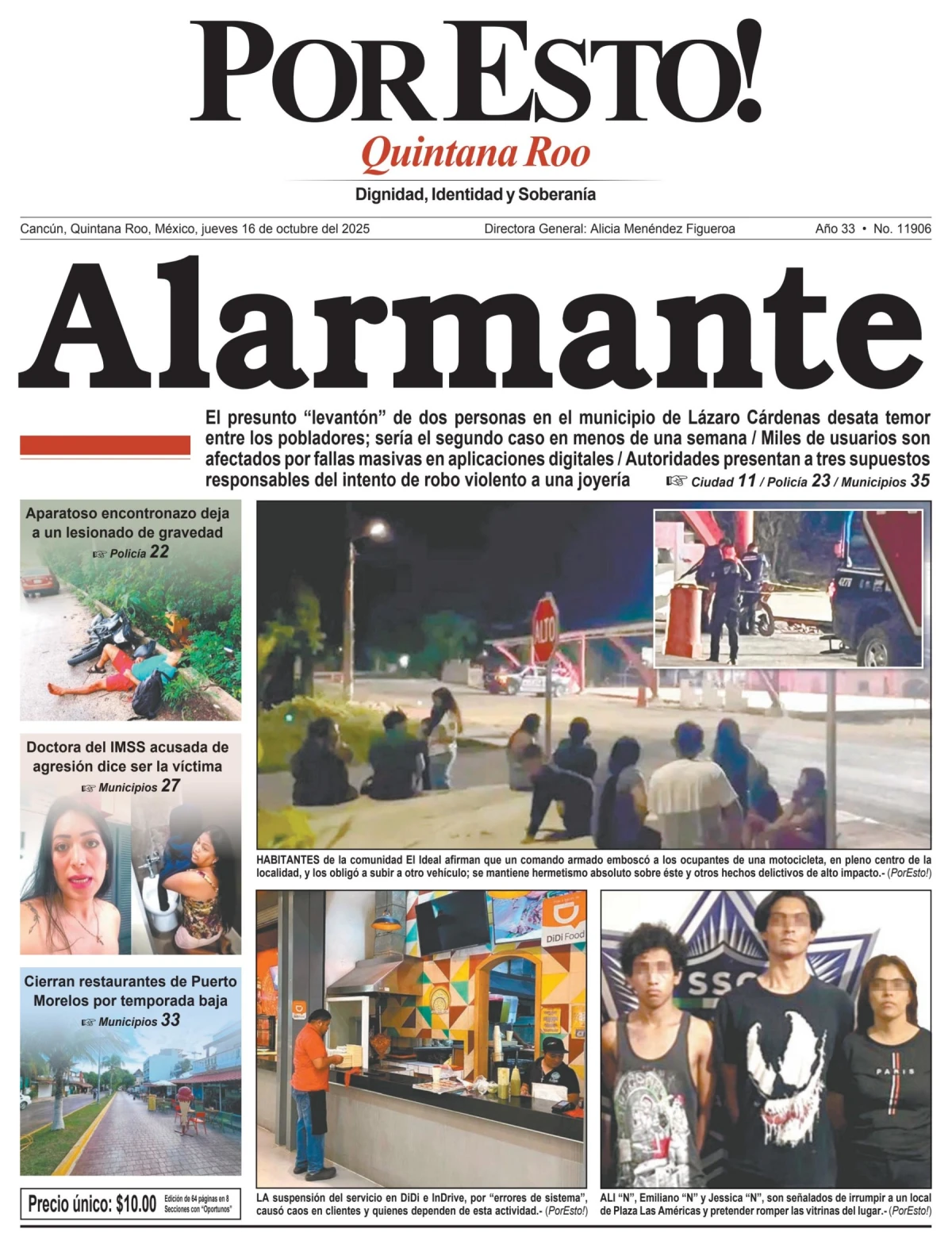 Portada de Por Esto (quintana Roo Cancun) del jueves, 16 de octubre de 2025