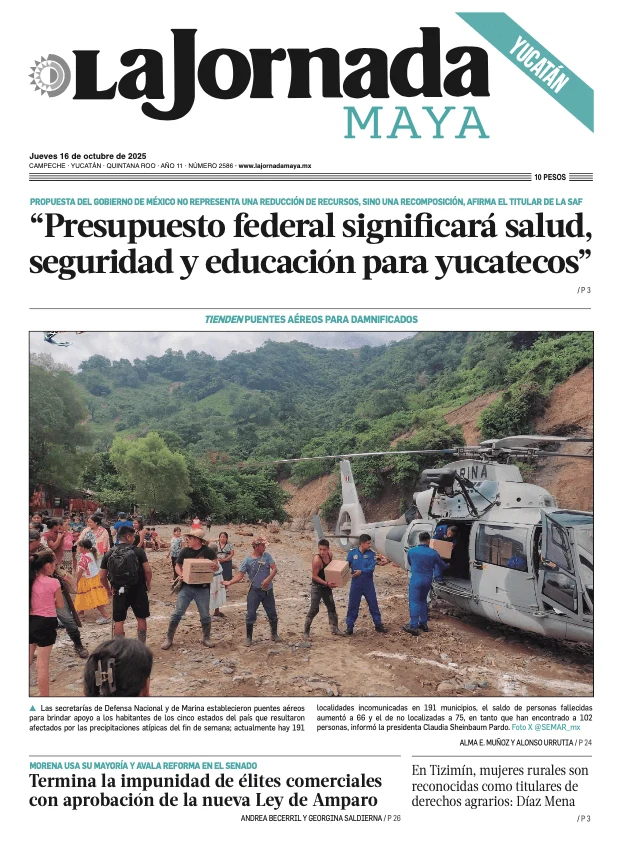 Portada de La Jornada Maya Yucatán del jueves, 16 de octubre de 2025