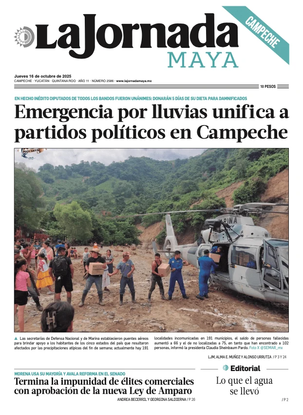 Portada de La Jornada Maya Campeche del jueves, 16 de octubre de 2025