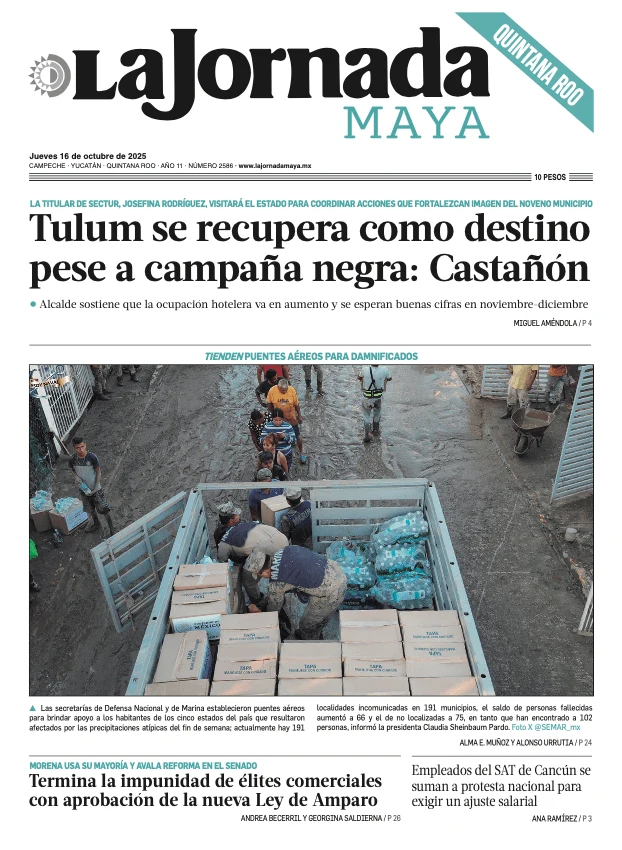 Portada de La Jornada Maya Quintana Roo del jueves, 16 de octubre de 2025