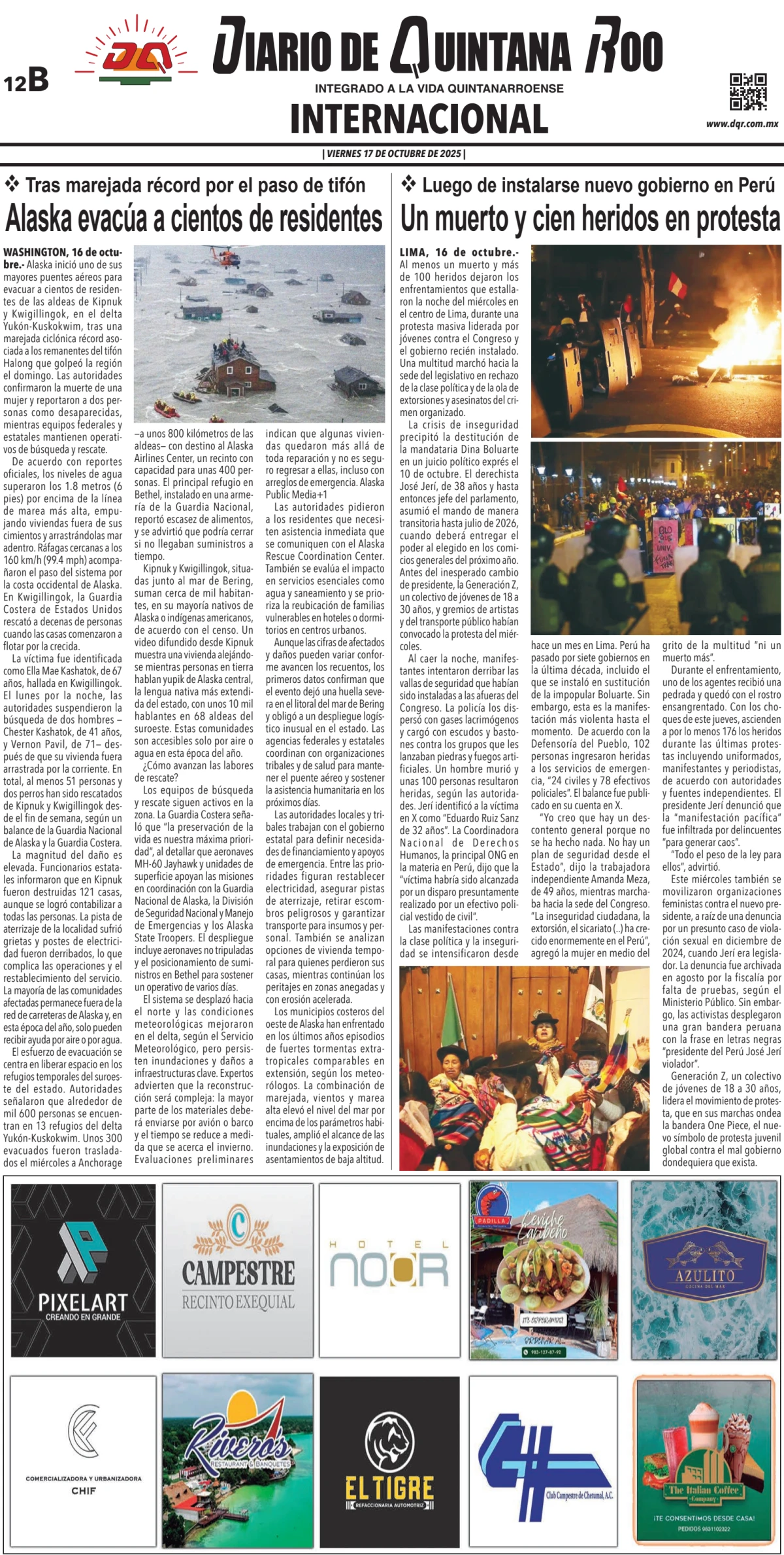 Portada de Diario de Quintana Roo (contra Portada)