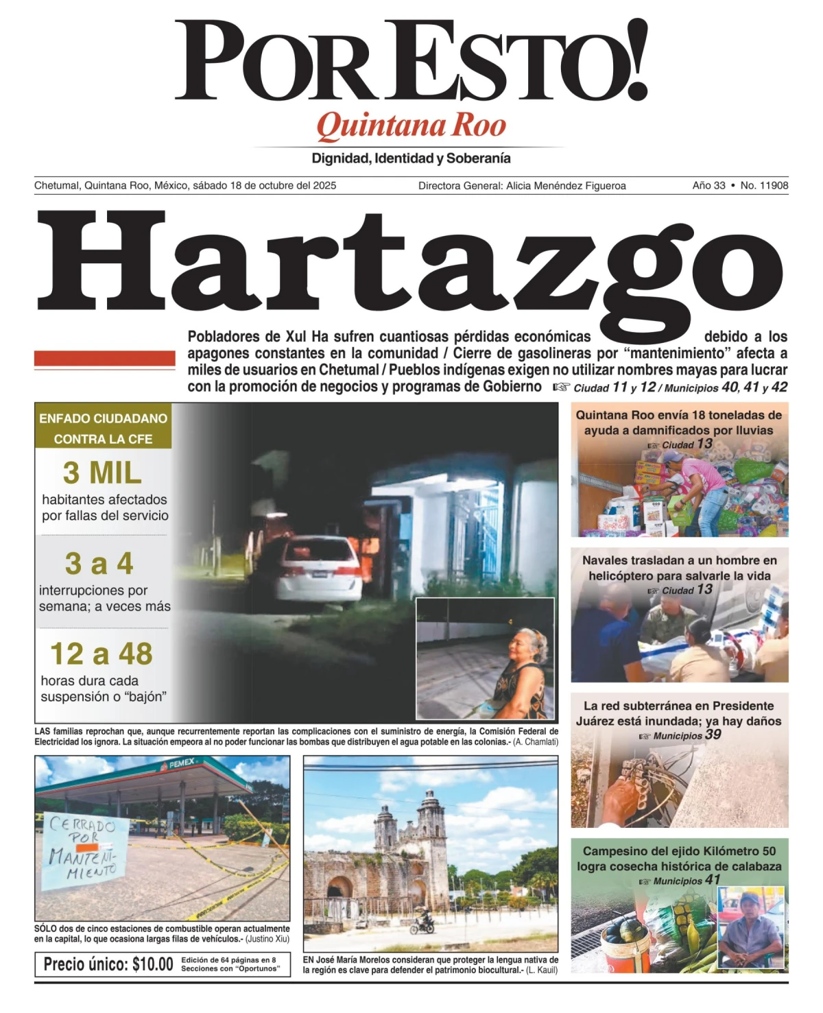 Portada de Por Esto (quintana Roo Chetumal) del sábado, 18 de octubre de 2025