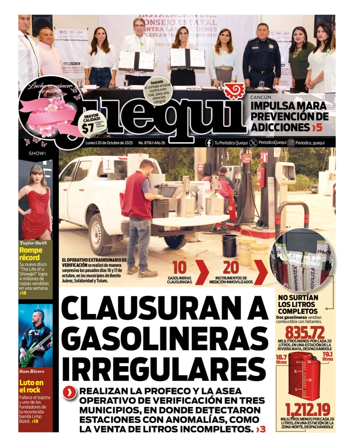Portada de Quequi del lunes, 20 de octubre de 2025