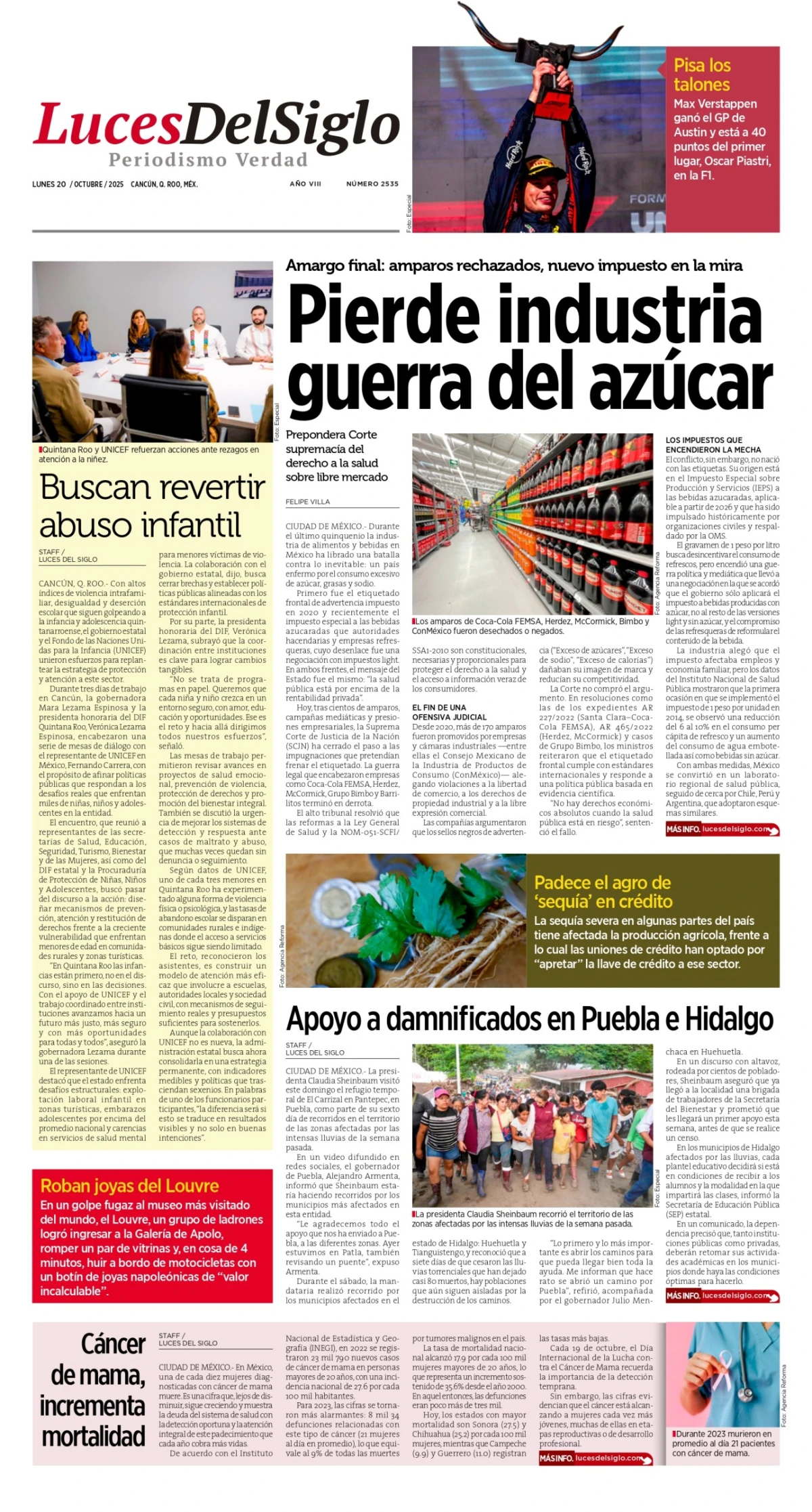 Portada de Luces del Siglo del lunes, 20 de octubre de 2025