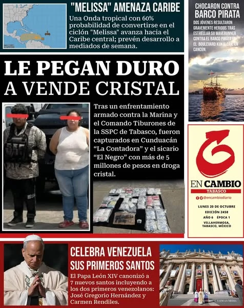 Portada de En Cambio - Tabasco (contraportada) del lunes, 20 de octubre de 2025