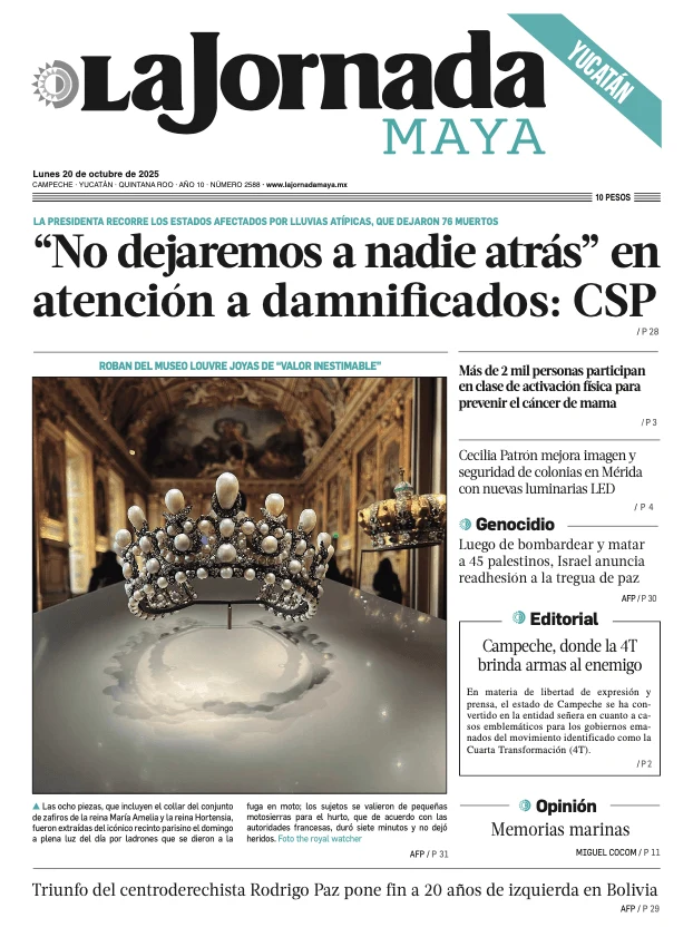 Portada de La Jornada Maya Yucatán del lunes, 20 de octubre de 2025