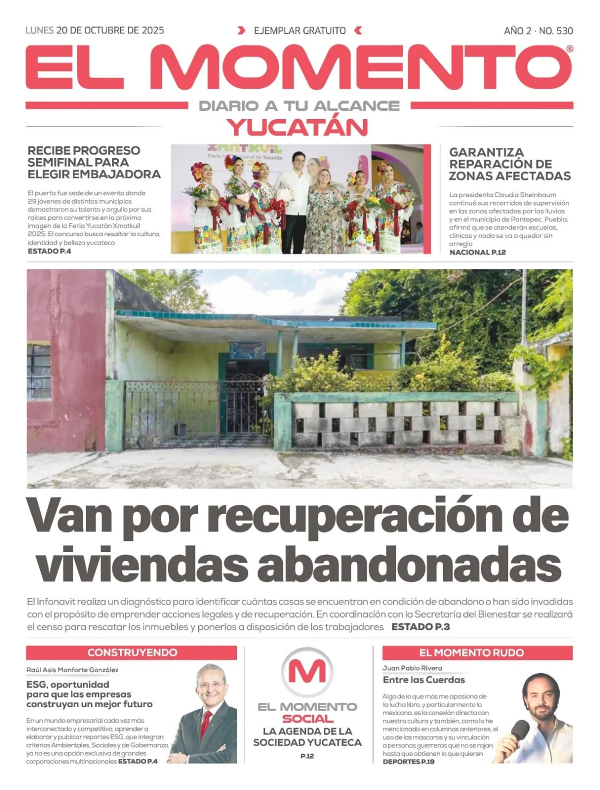 Portada de El Momento Yucatan del lunes, 20 de octubre de 2025