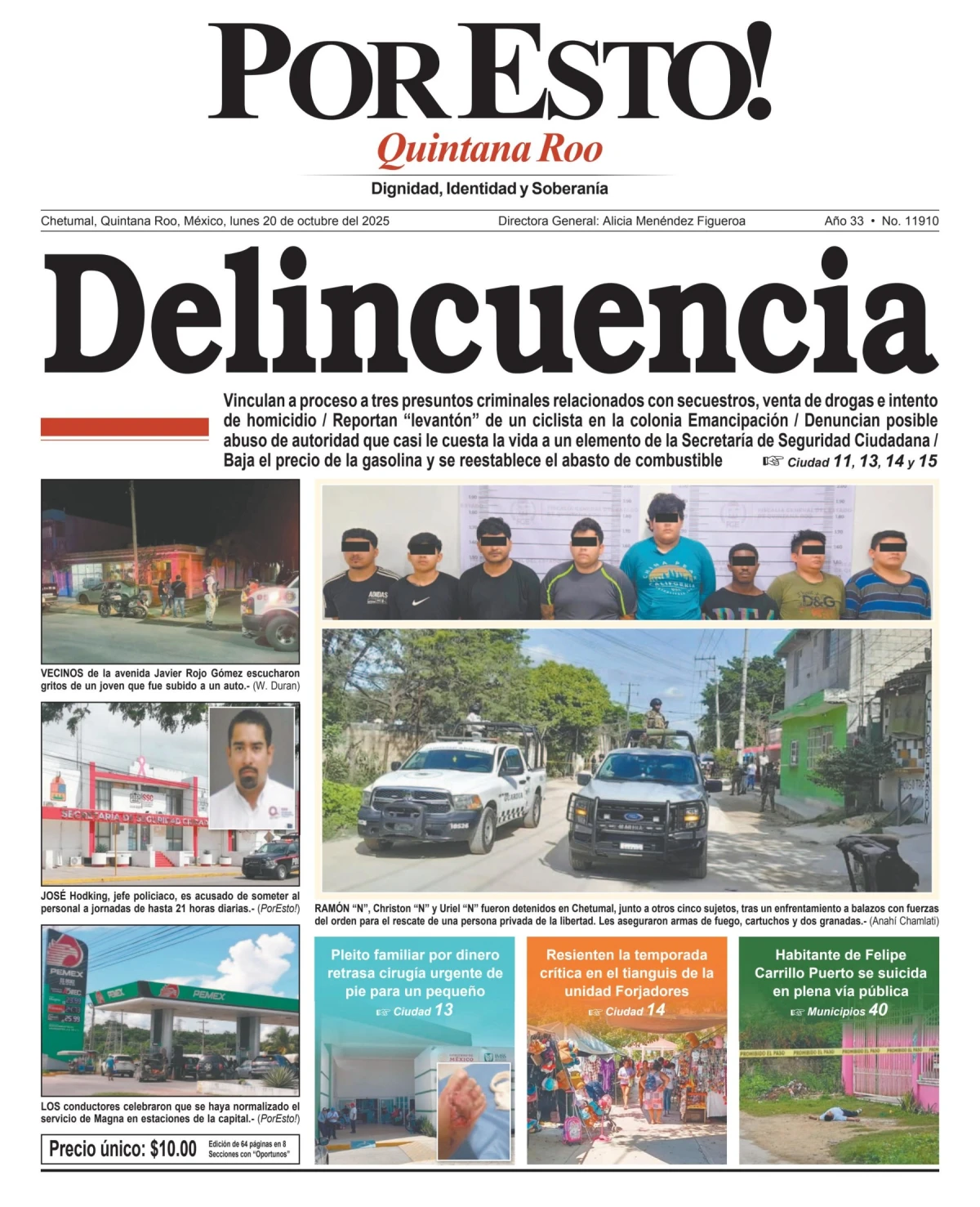 Portada de Por Esto (quintana Roo Chetumal) del lunes, 20 de octubre de 2025
