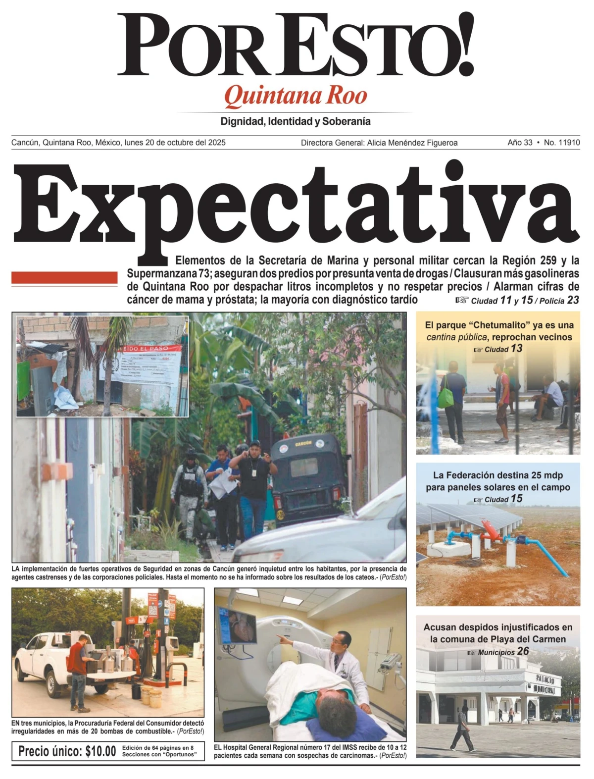 Portada de Por Esto (quintana Roo Cancun) del lunes, 20 de octubre de 2025
