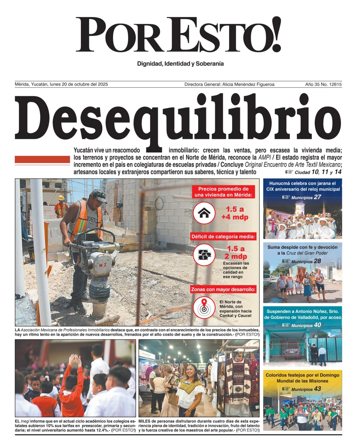 Portada de Por Esto (merida, Yucatan) del lunes, 20 de octubre de 2025