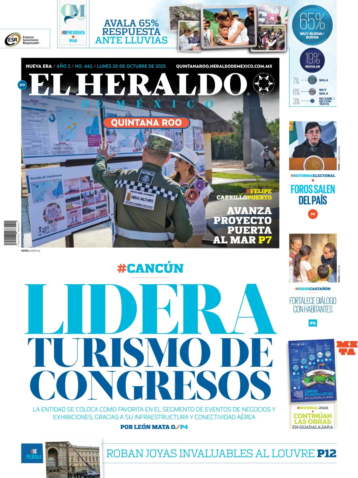 Portada de El Heraldo de Mexico - Quintana Roo del lunes, 20 de octubre de 2025