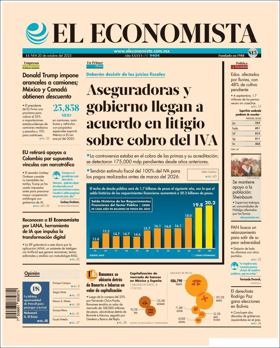 Portada de El Economista del lunes, 20 de octubre de 2025