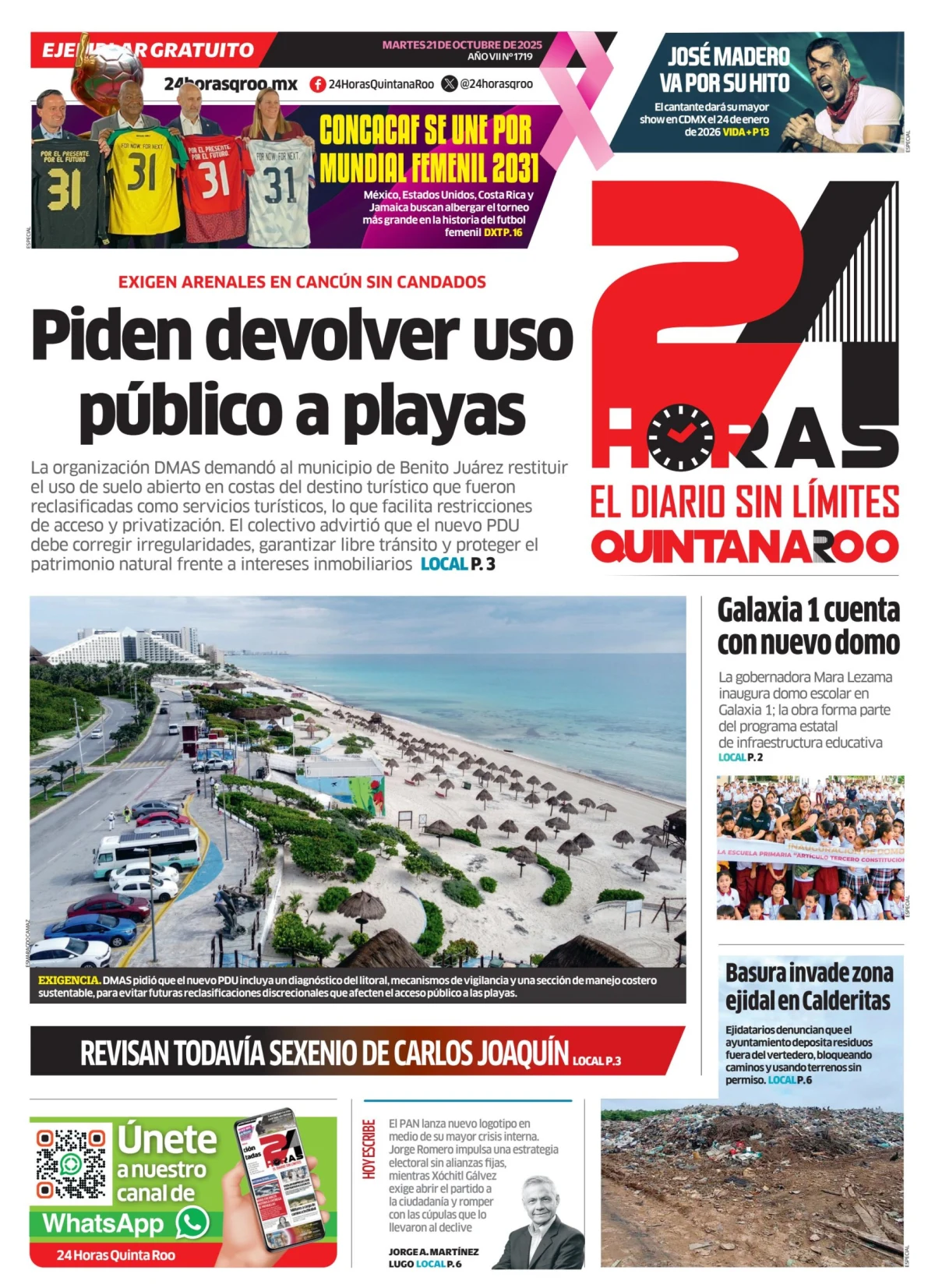 Portada de 24 Horas Quintana Roo del martes, 21 de octubre de 2025