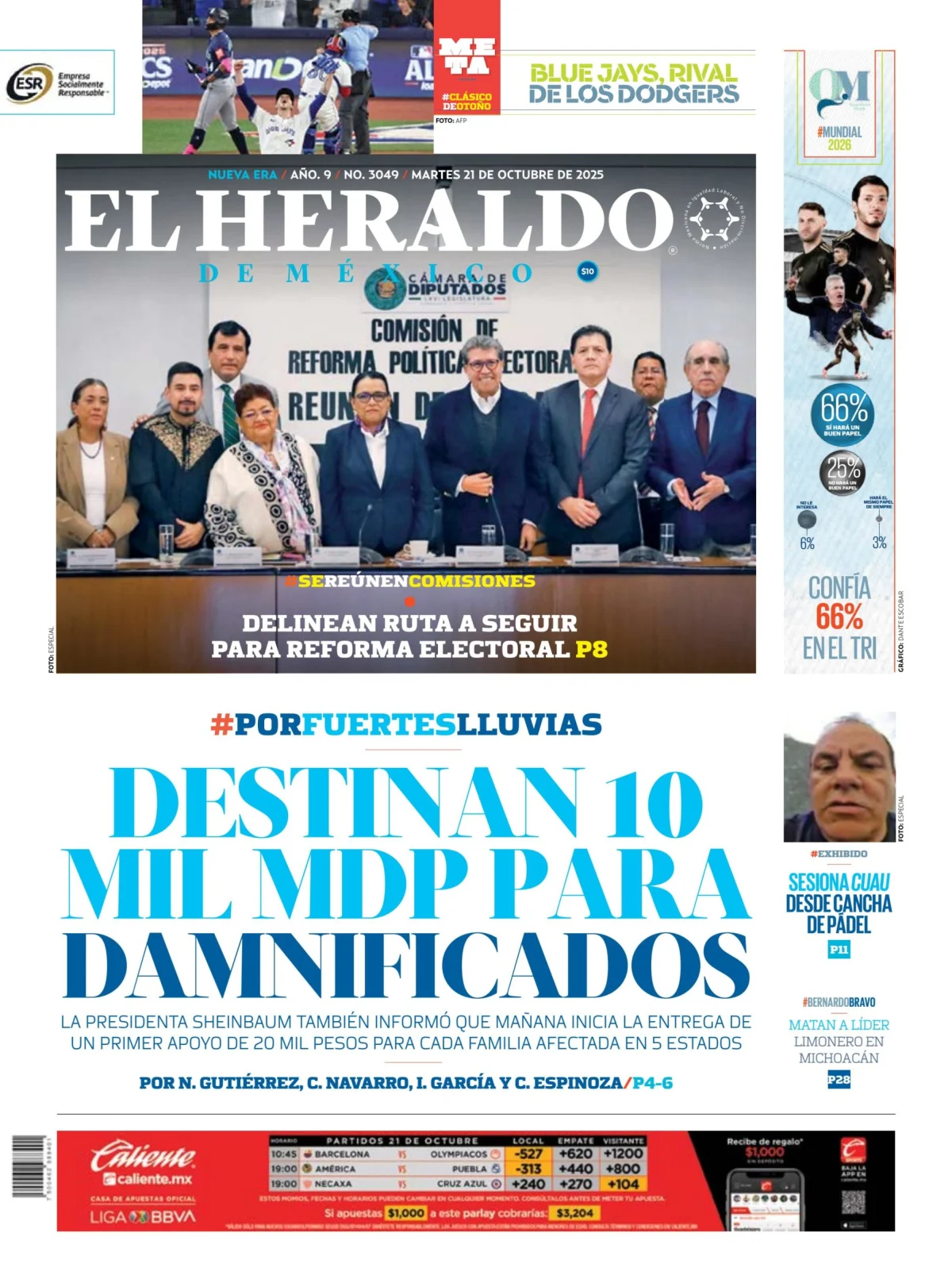 Portada de El Heraldo de Mexico del martes, 21 de octubre de 2025