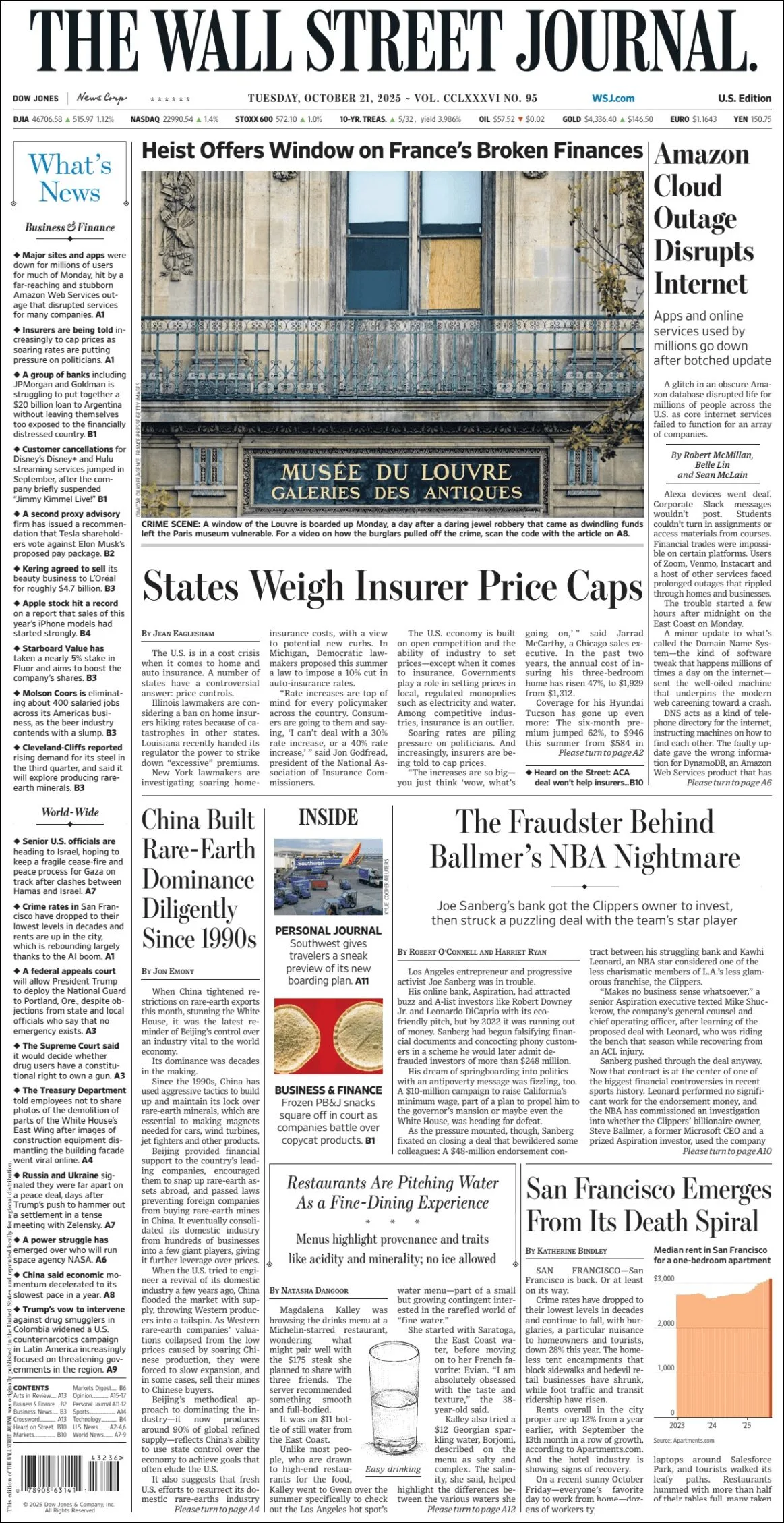 Portada de The Wall Street Journal del martes, 21 de octubre de 2025