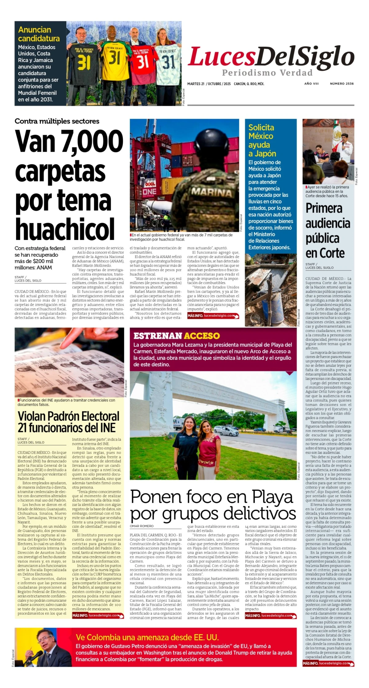 Portada de Luces del Siglo del martes, 21 de octubre de 2025
