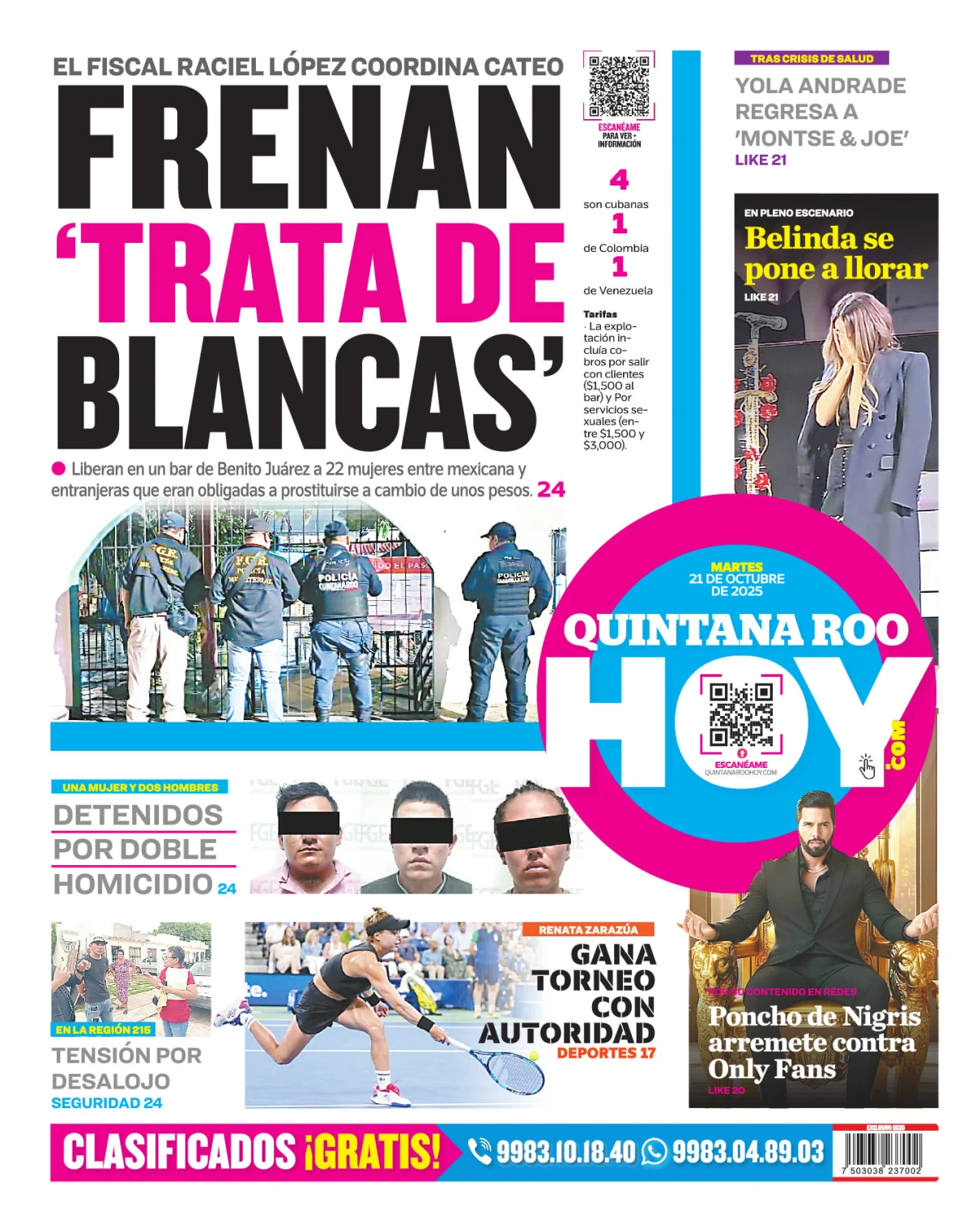 Portada de Quintana Roo Hoy (contraportada) del martes, 21 de octubre de 2025