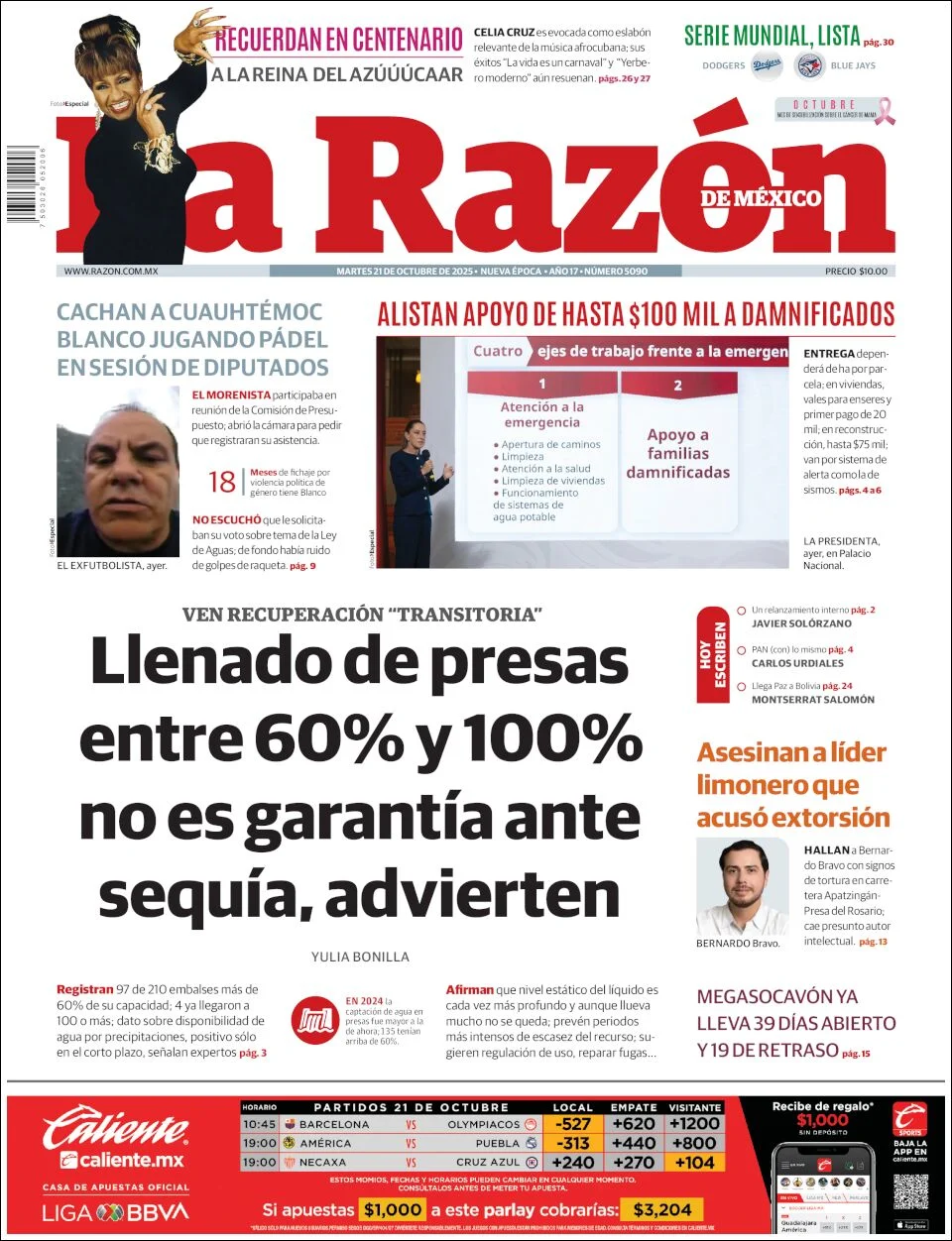 Portada de La Razon del martes, 21 de octubre de 2025