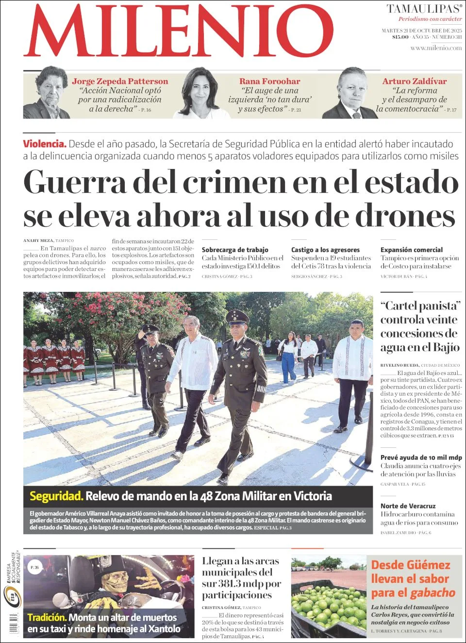 Portada de Milenio Tamaulipas del martes, 21 de octubre de 2025