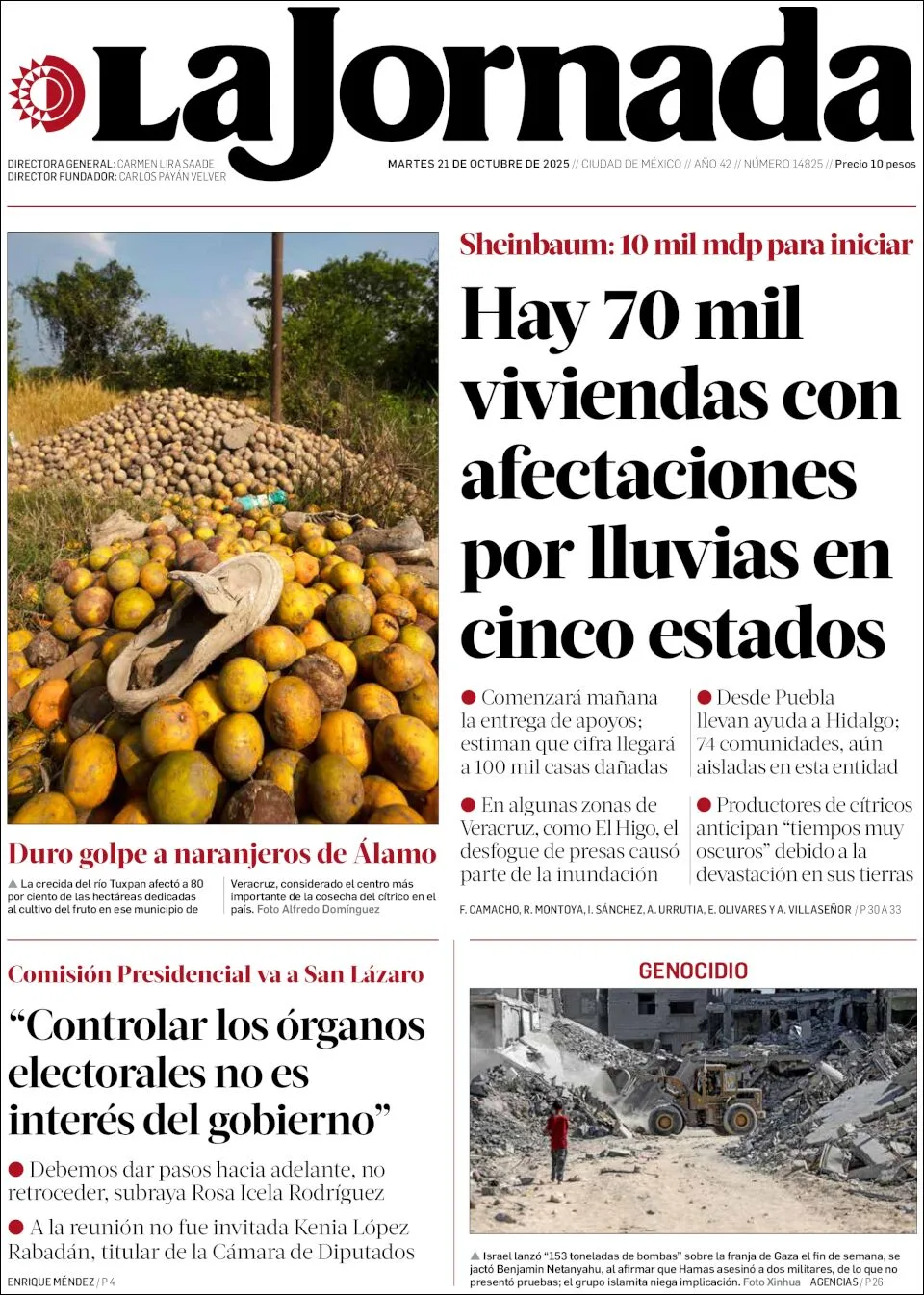 Portada de La Jornada del martes, 21 de octubre de 2025