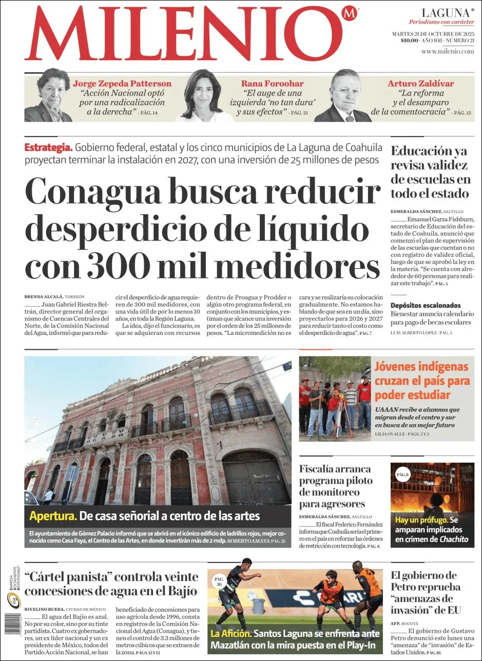 Portada de Milenio Laguna del martes, 21 de octubre de 2025