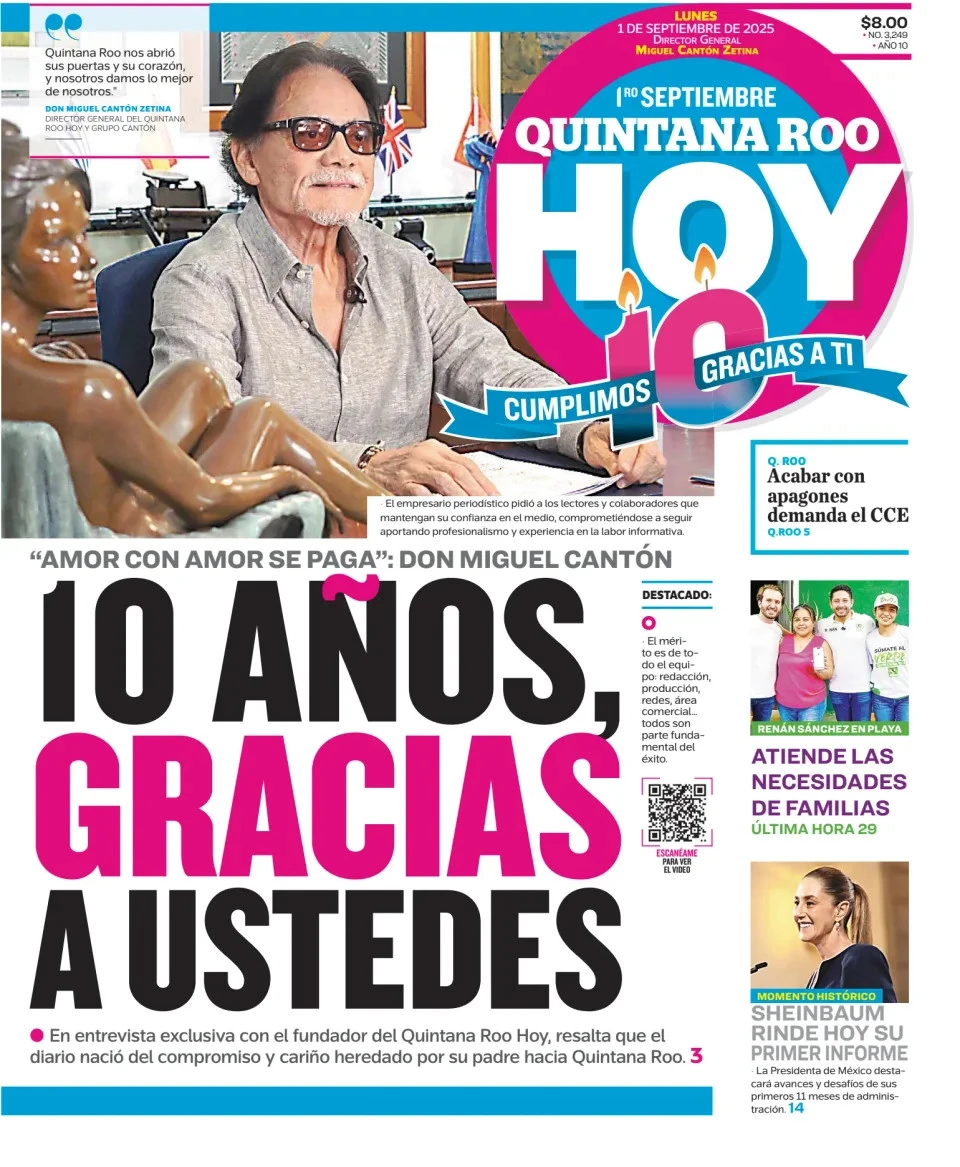 Portada de Quintana Roo Hoy del 2025-09-01