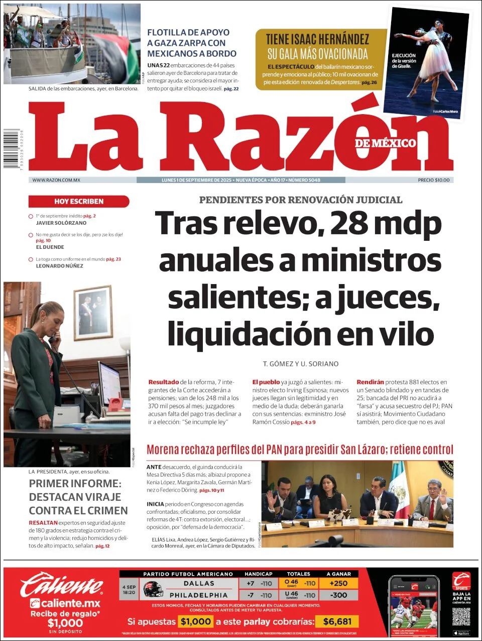 Portada de La Razon del lunes, 1 de septiembre de 2025