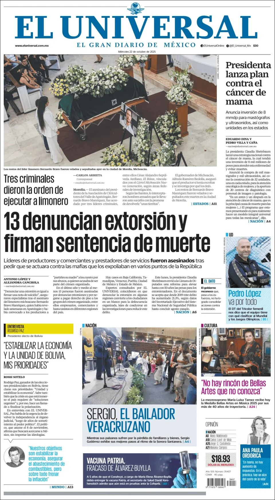 Portada de El Universal