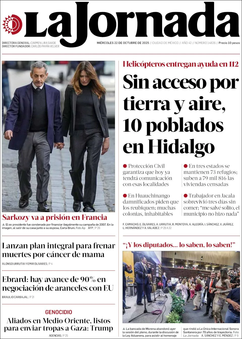 Portada de La Jornada del miércoles, 22 de octubre de 2025