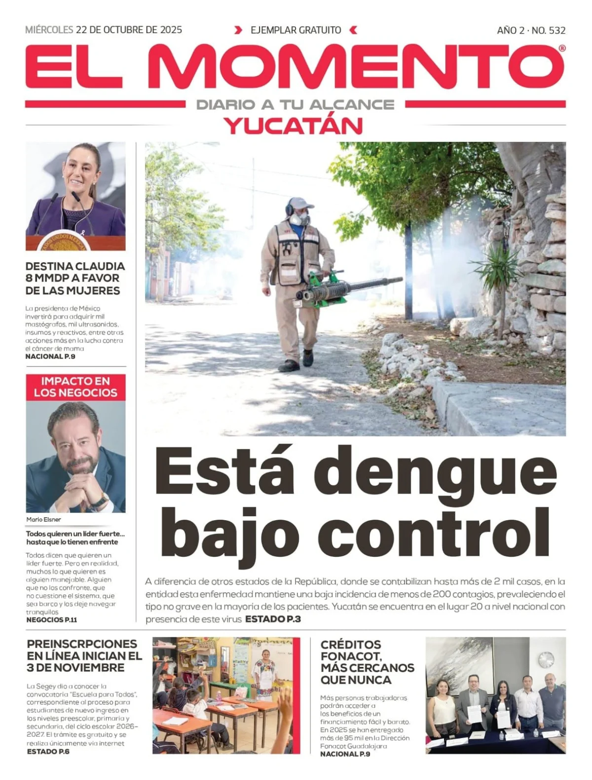 Portada de El Momento Yucatan del miércoles, 22 de octubre de 2025