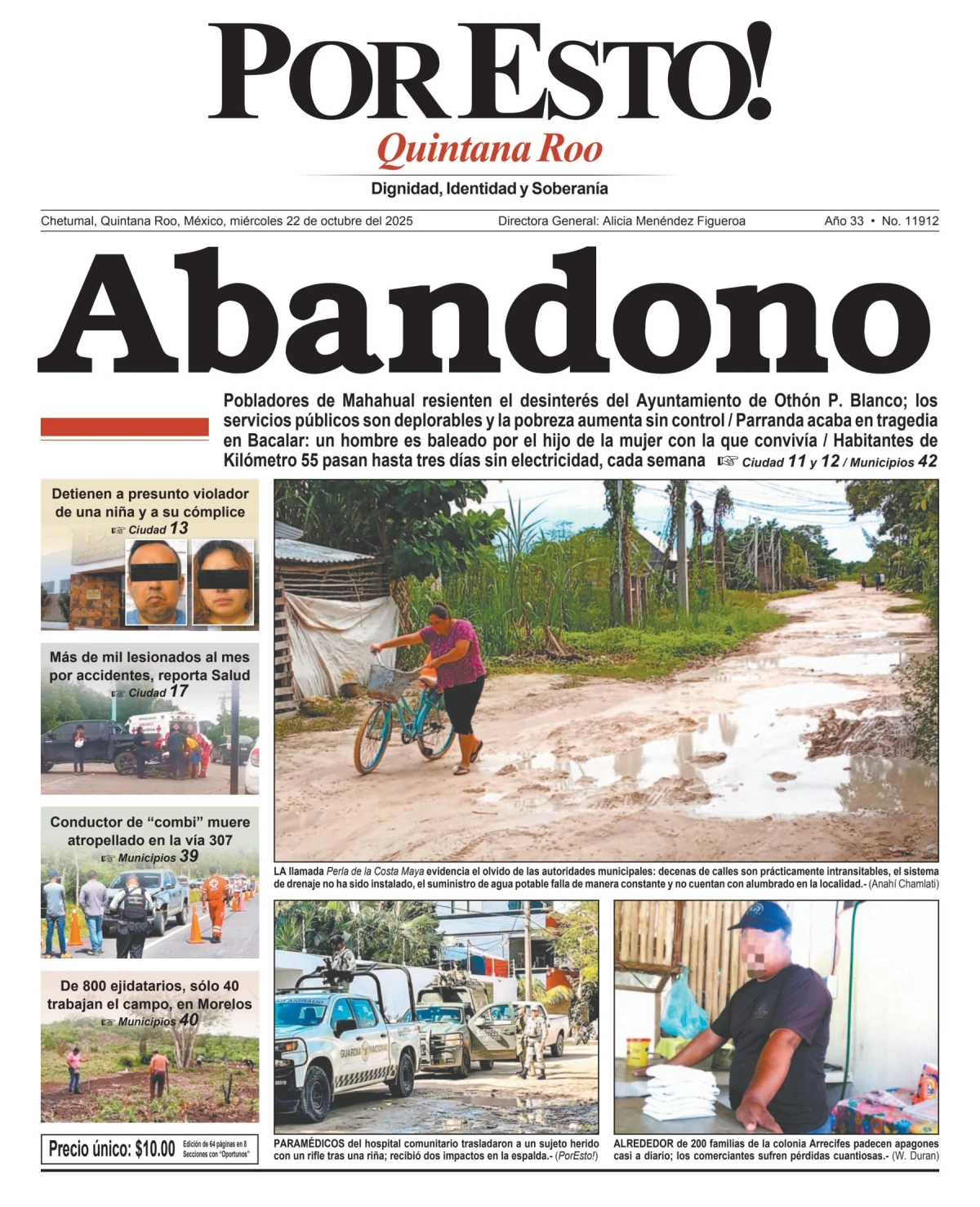 Portada de Por Esto (quintana Roo Chetumal) del miércoles, 22 de octubre de 2025