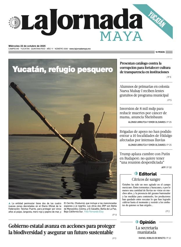 Portada de La Jornada Maya Yucatán del miércoles, 22 de octubre de 2025
