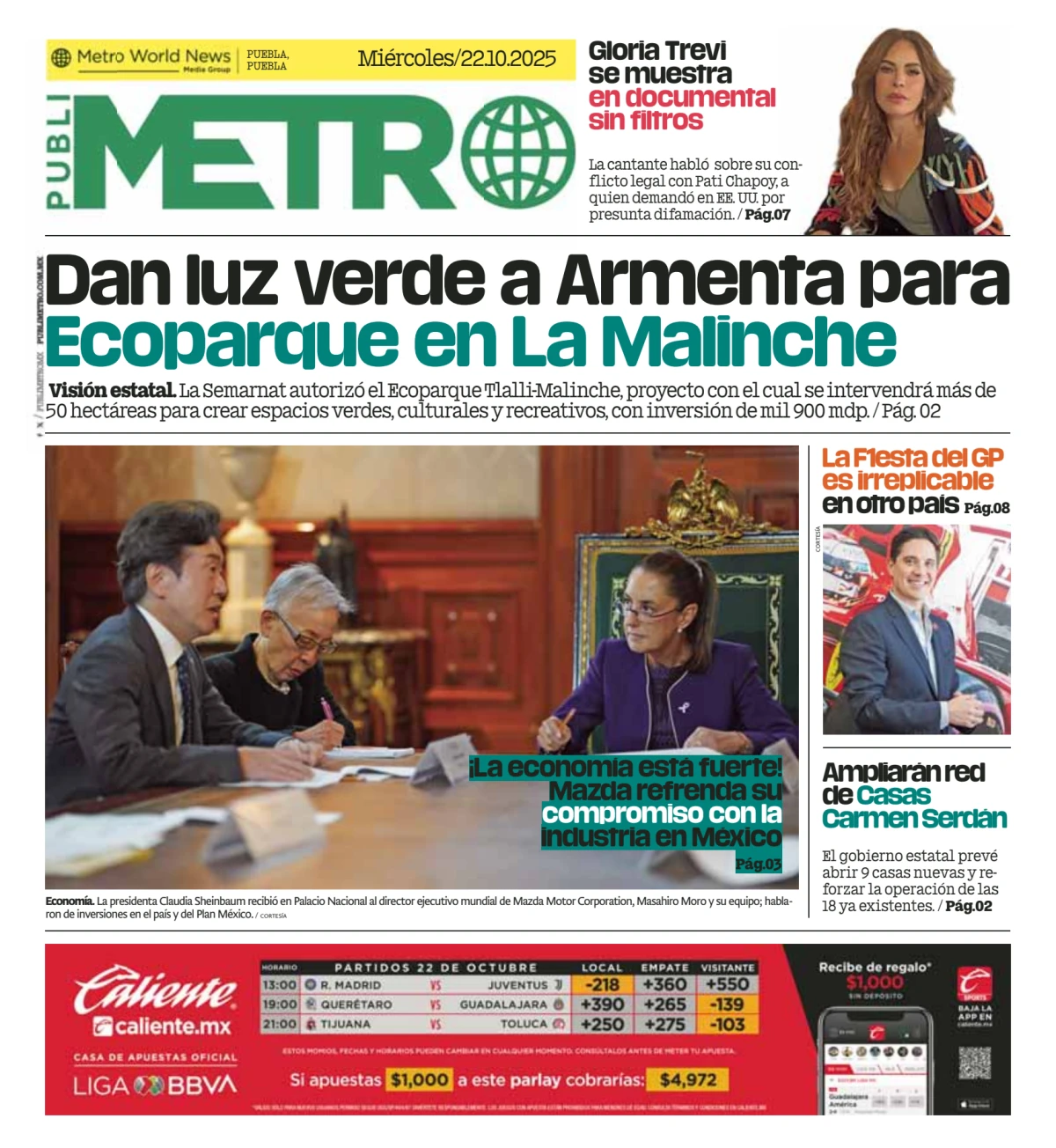 Portada de Publimetro Puebla del miércoles, 22 de octubre de 2025
