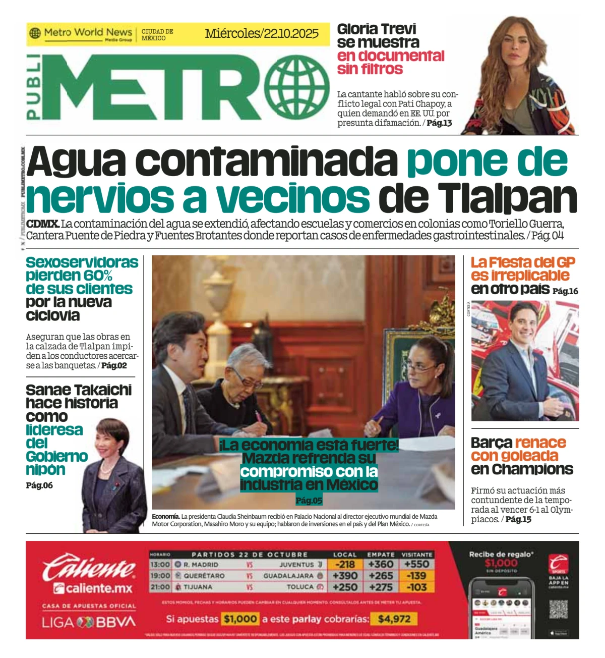 Portada de Publimetro Nacional del miércoles, 22 de octubre de 2025