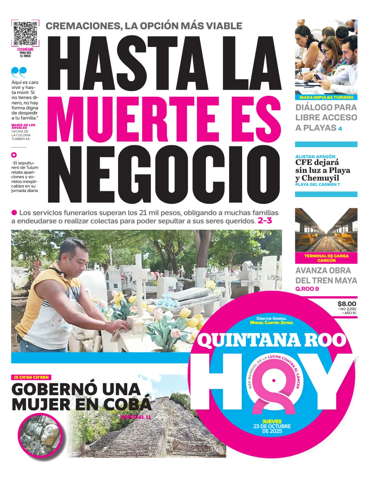 Portada de Quintana Roo Hoy (portada) del jueves, 23 de octubre de 2025