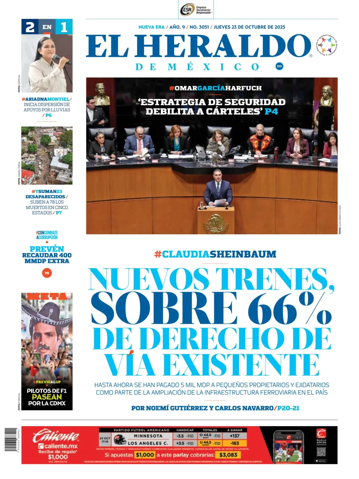 Portada de El Heraldo de Mexico del jueves, 23 de octubre de 2025