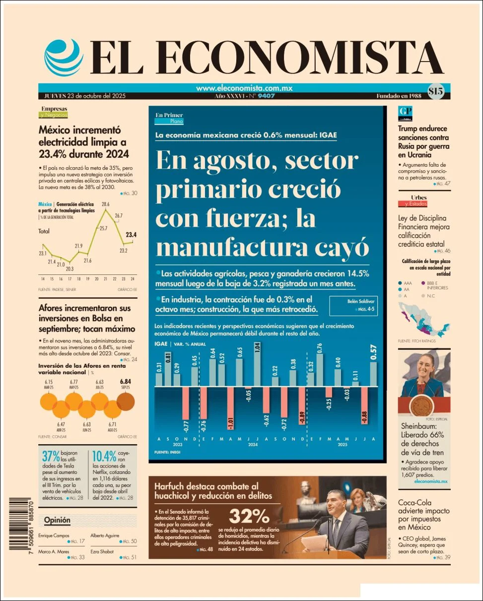 Portada de El Economista del jueves, 23 de octubre de 2025