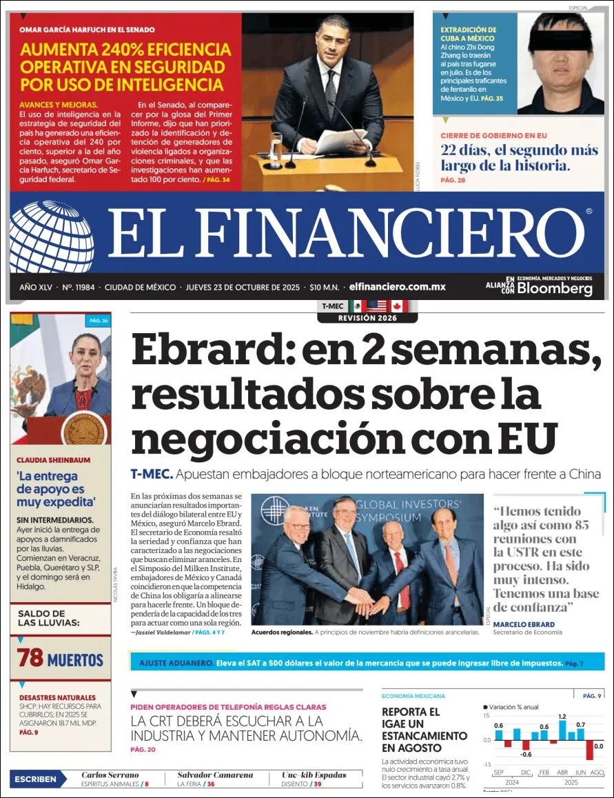 Portada de El Financiero del jueves, 23 de octubre de 2025